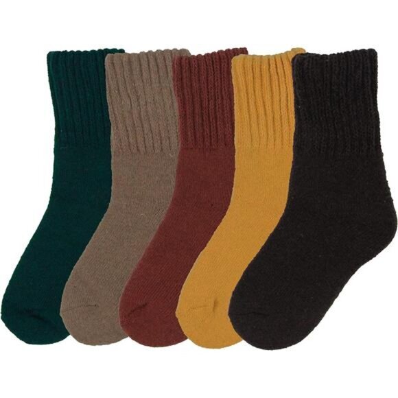 5 Pairs Multicolored Boot Sock for Women Winter Solid Thick Warm Cozy Crew Socks - Picture 3 of 5